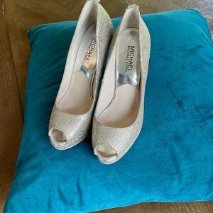 Michael Kors Women's Sparkle Metallic Peep Toe Heels